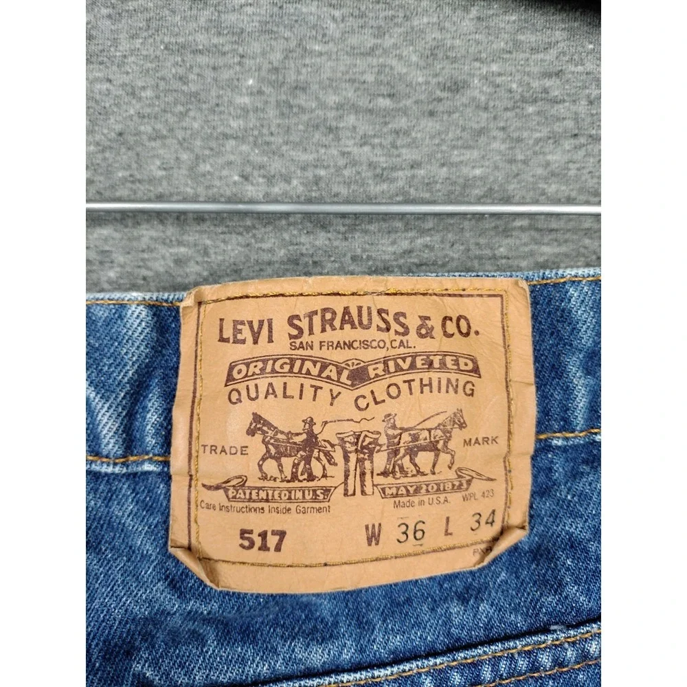 VTG Levis Jeans Mens‎ 36x34 Blue Denim 517 Bootcut Orange Tab USA 90s Talon Zip